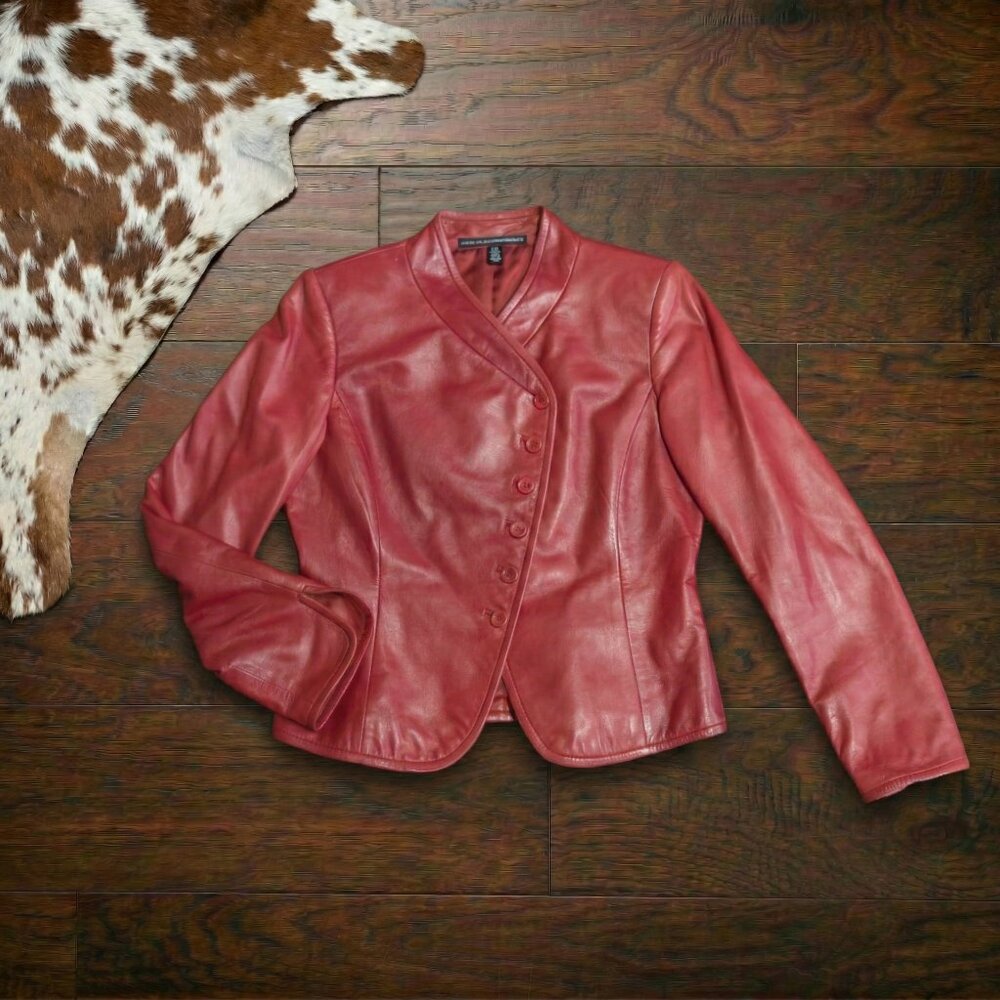 Red Leather Asymmetrical Jacket - image 1